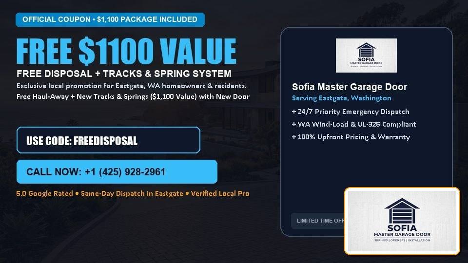 Sofia Master Garage Door FREE Haul-Away & Heavy-Duty Tracks with New Door in Eastgate, WA